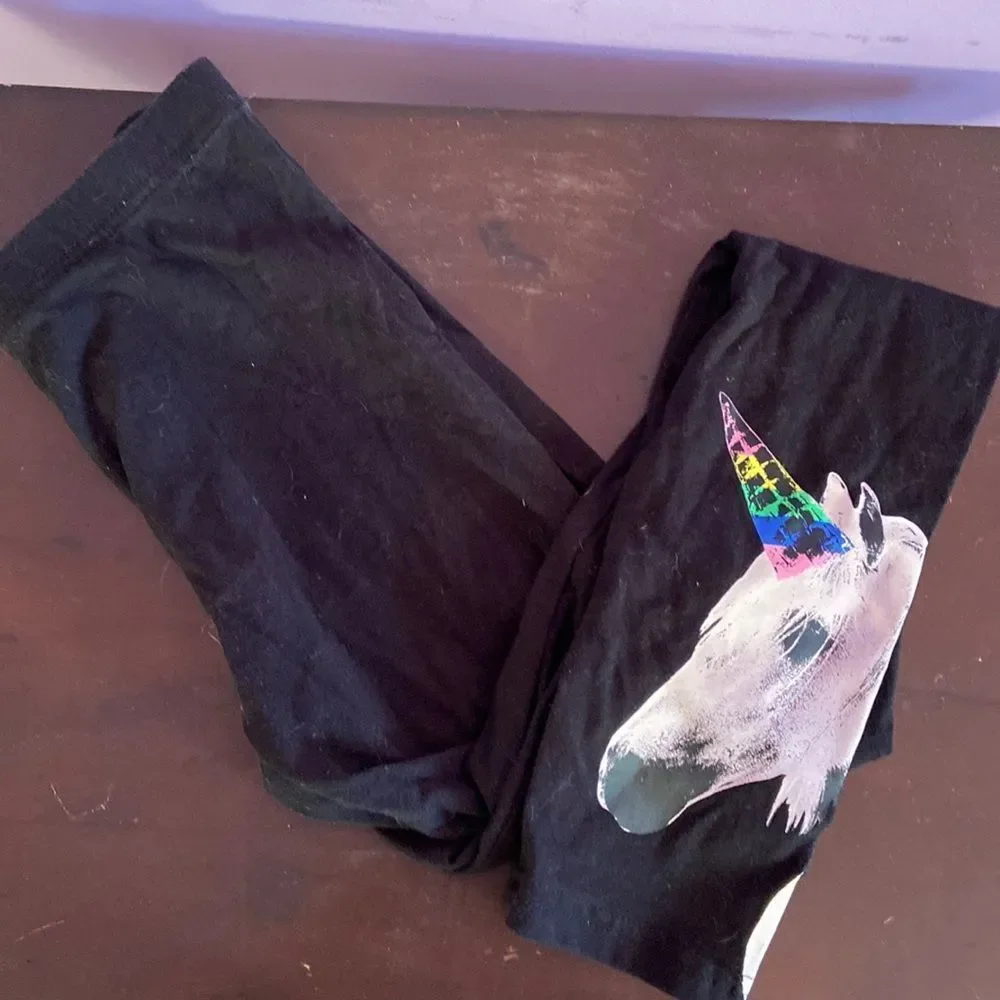 Old Navy Girls Black Leggings Size XL Unicorn Graphic Stretch Pants